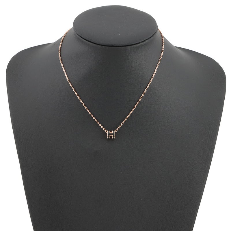 エルメス ネックレス ミニ・ポップアッシュ ブラック/ピンクゴールド金具 HERMES アクセサリー ポップH 黒