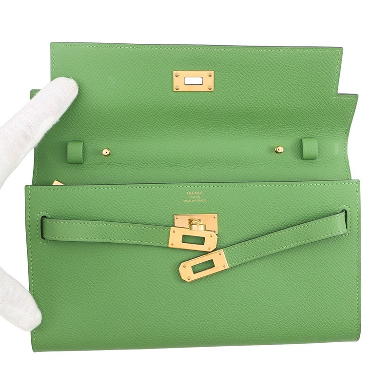 エルメス ケリーウォレット ロング トゥーゴー ヴェールユッカ/ゴールド金具 素材 W刻印 HERMES 財布