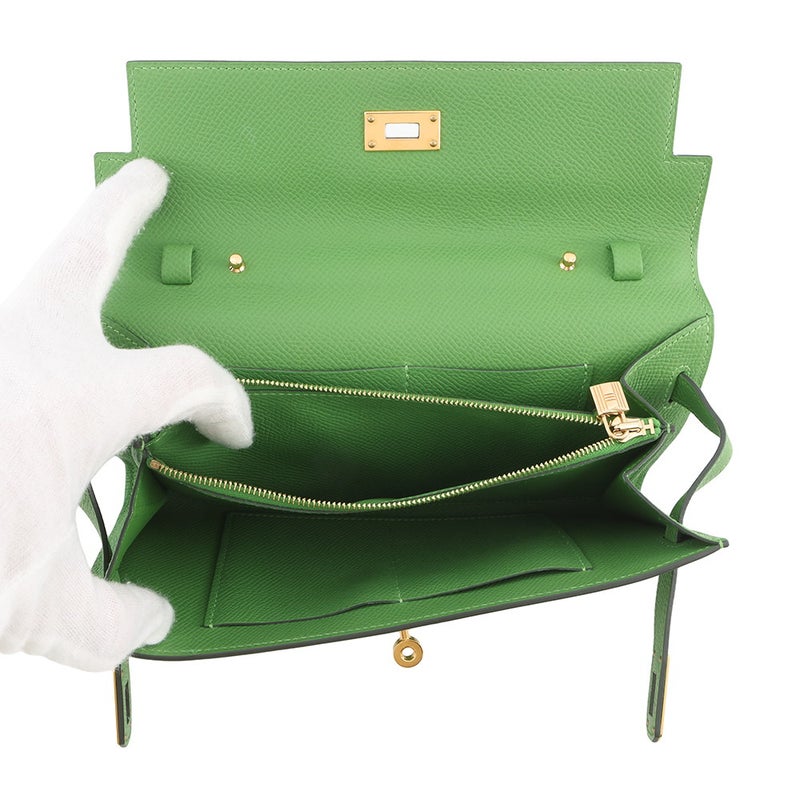 エルメス ケリーウォレット ロング トゥーゴー ヴェールユッカ/ゴールド金具 素材 W刻印 HERMES 財布
