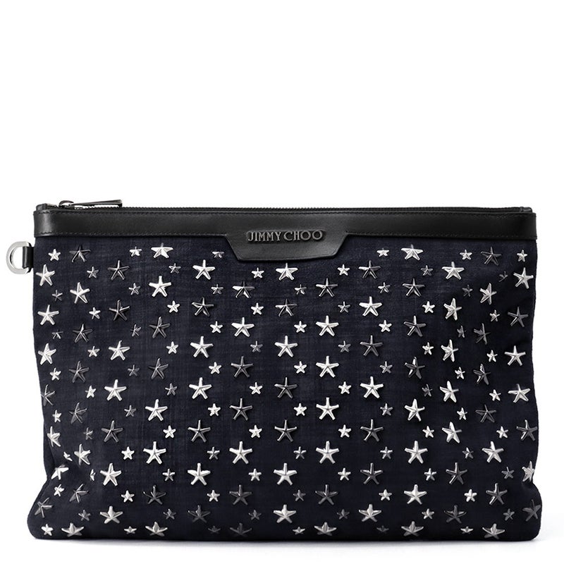 ジミーチュウ クラッチバッグ デレク スタースタッズ セカンドバッグ デニムスエード JIMMY CHOO 黒