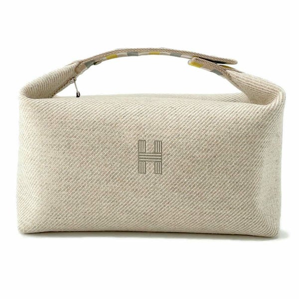 エルメス ポーチ ブリッド・ア・ブラック オ・カレ GM セーグル/シルバー金具 ウール HERMES