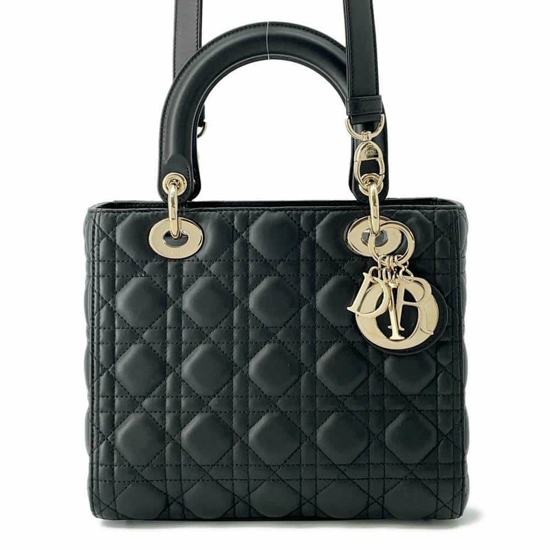 ディオール ハンドバッグ レディディオール カナージュ ミディアム ラムスキン M0565ONGE 2wayショルダー 黒