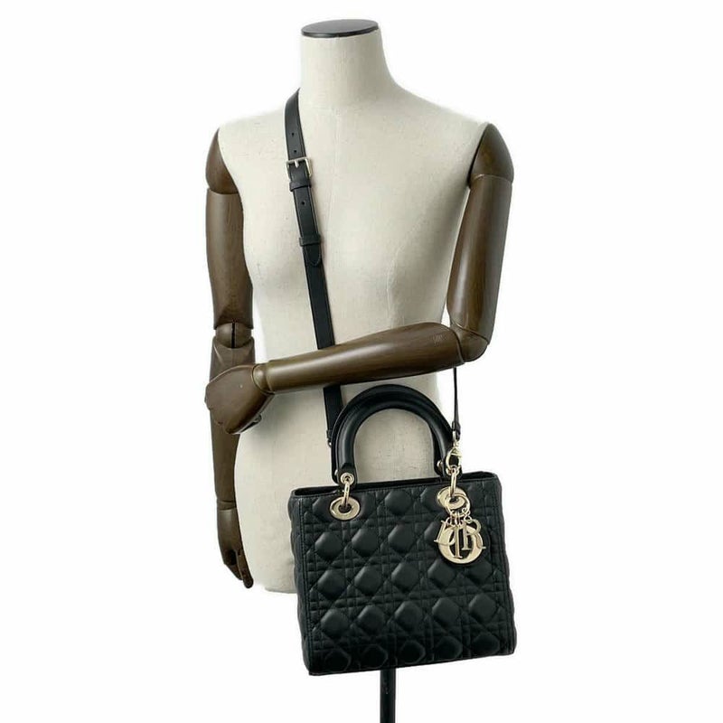 ディオール ハンドバッグ レディディオール カナージュ ミディアム ラムスキン M0565ONGE 2wayショルダー 黒