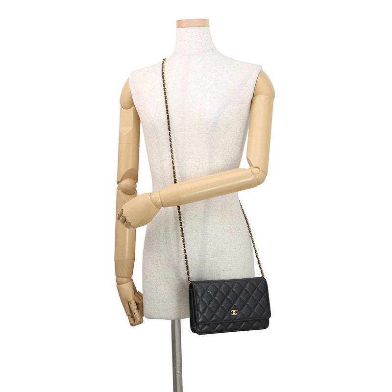 シャネル チェーンウォレット クラシック マトラッセ ココマーク キャビアスキン AP0250 CHANEL 財布 黒