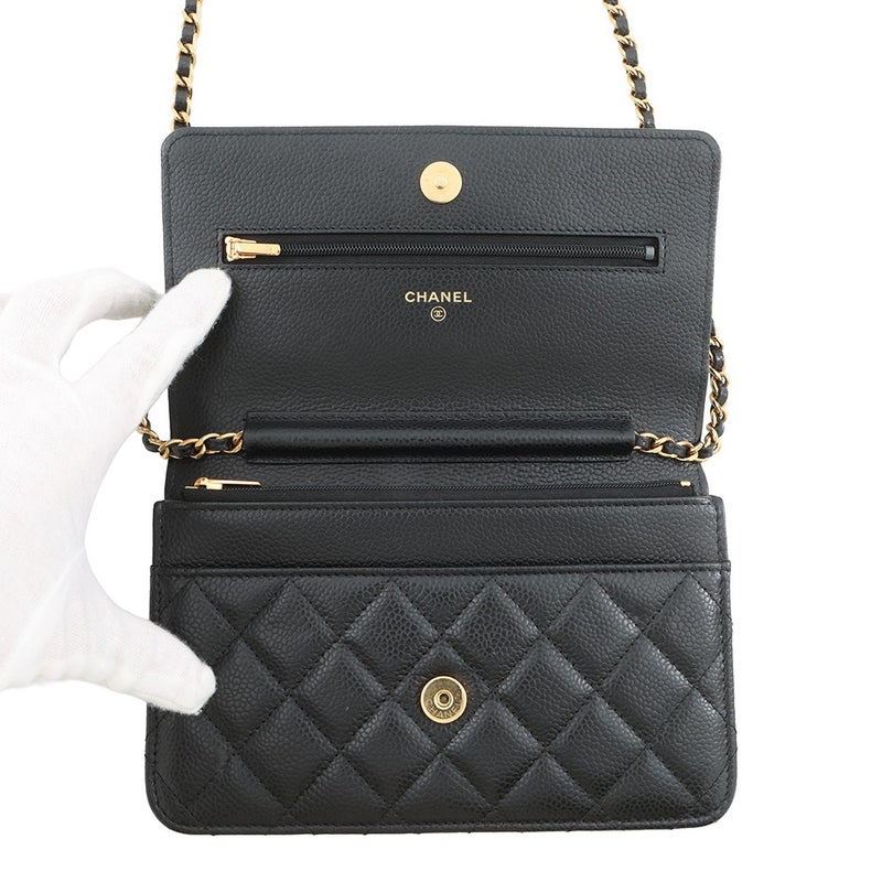 シャネル チェーンウォレット クラシック マトラッセ ココマーク キャビアスキン AP0250 CHANEL 財布 黒