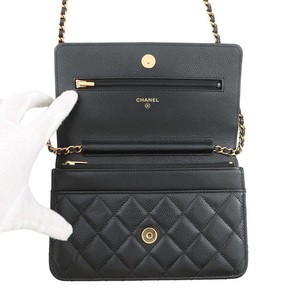 シャネル チェーンウォレット クラシック マトラッセ ココマーク キャビアスキン AP0250 CHANEL 財布 黒