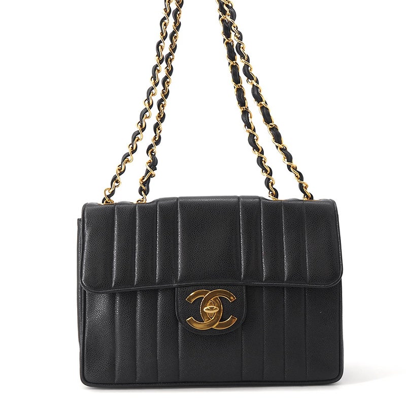 シャネル チェーンショルダーバッグ マドモアゼル ココマーク デカココ キャビアスキン CHANEL 黒
