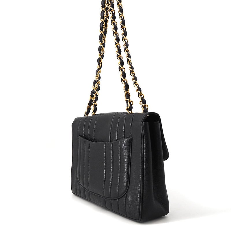 シャネル チェーンショルダーバッグ マドモアゼル ココマーク デカココ キャビアスキン CHANEL 黒