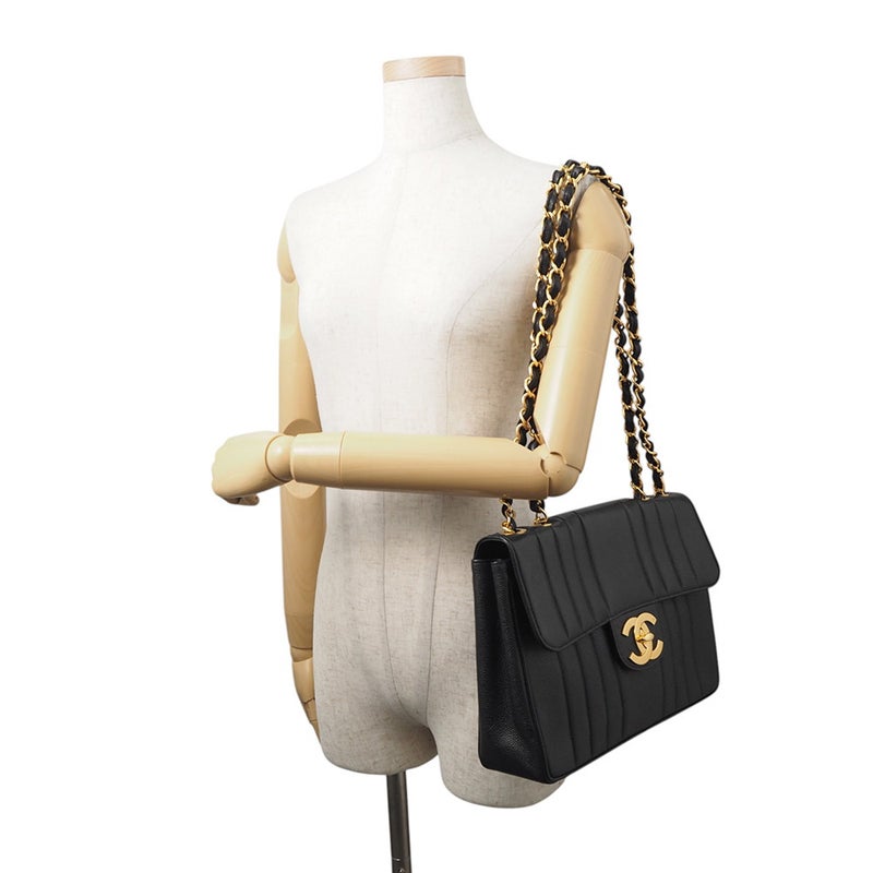 シャネル チェーンショルダーバッグ マドモアゼル ココマーク デカココ キャビアスキン CHANEL 黒
