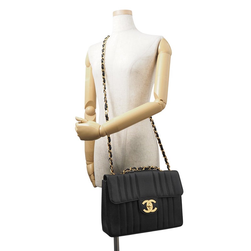シャネル チェーンショルダーバッグ マドモアゼル ココマーク デカココ キャビアスキン CHANEL 黒