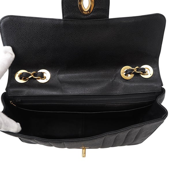 シャネル チェーンショルダーバッグ マドモアゼル ココマーク デカココ キャビアスキン CHANEL 黒