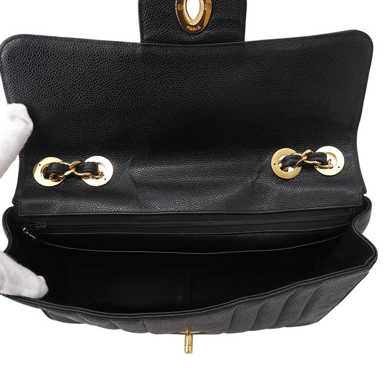 シャネル チェーンショルダーバッグ マドモアゼル ココマーク デカココ キャビアスキン CHANEL 黒
