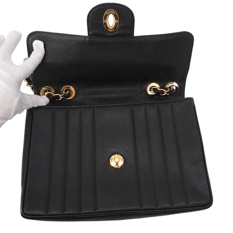 シャネル チェーンショルダーバッグ マドモアゼル ココマーク デカココ キャビアスキン CHANEL 黒
