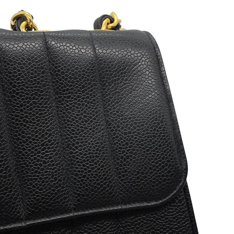 シャネル チェーンショルダーバッグ マドモアゼル ココマーク デカココ キャビアスキン CHANEL 黒