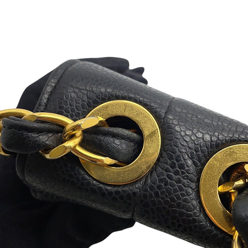 シャネル チェーンショルダーバッグ マドモアゼル ココマーク デカココ キャビアスキン CHANEL 黒