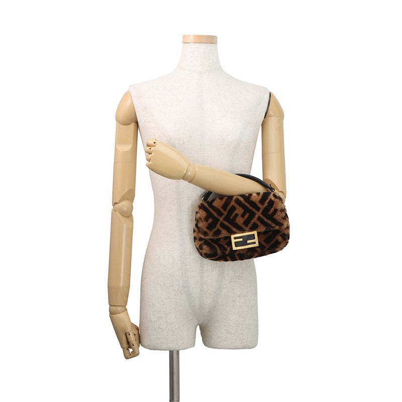 フェンディ ハンドバッグ ズッカ柄 バゲット ミニ ムートン/レザー 8BS017 FENDI 2wayショルダーバッグ