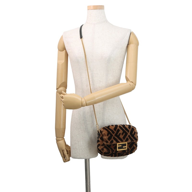 フェンディ ハンドバッグ ズッカ柄 バゲット ミニ ムートン/レザー 8BS017 FENDI 2wayショルダーバッグ