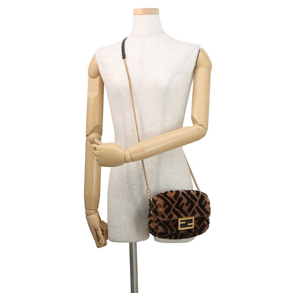 フェンディ ハンドバッグ ズッカ柄 バゲット ミニ ムートン/レザー 8BS017 FENDI 2wayショルダーバッグ