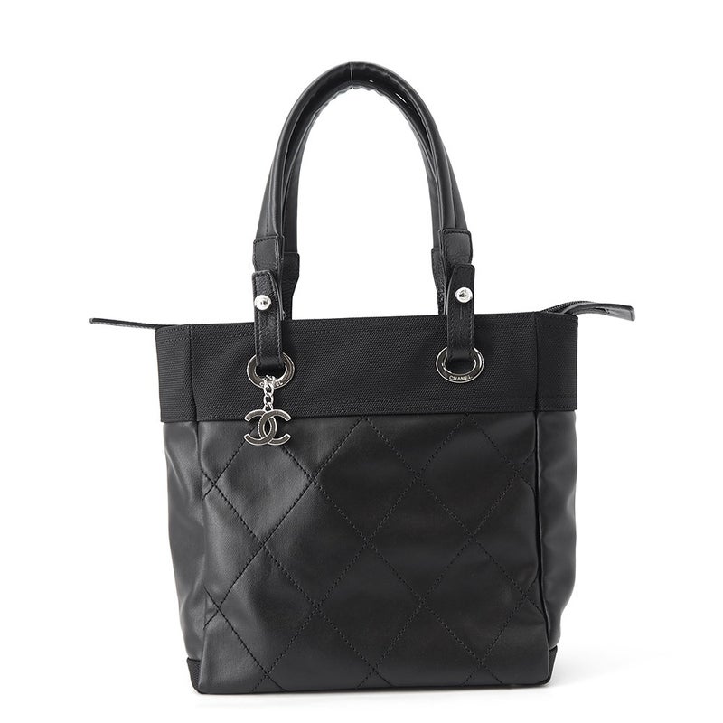 シャネル トートバッグ パリビアリッツ トートPM マトラッセ ココマーク スモール レザー/キャンバス A34208 CHANEL バッグ 黒