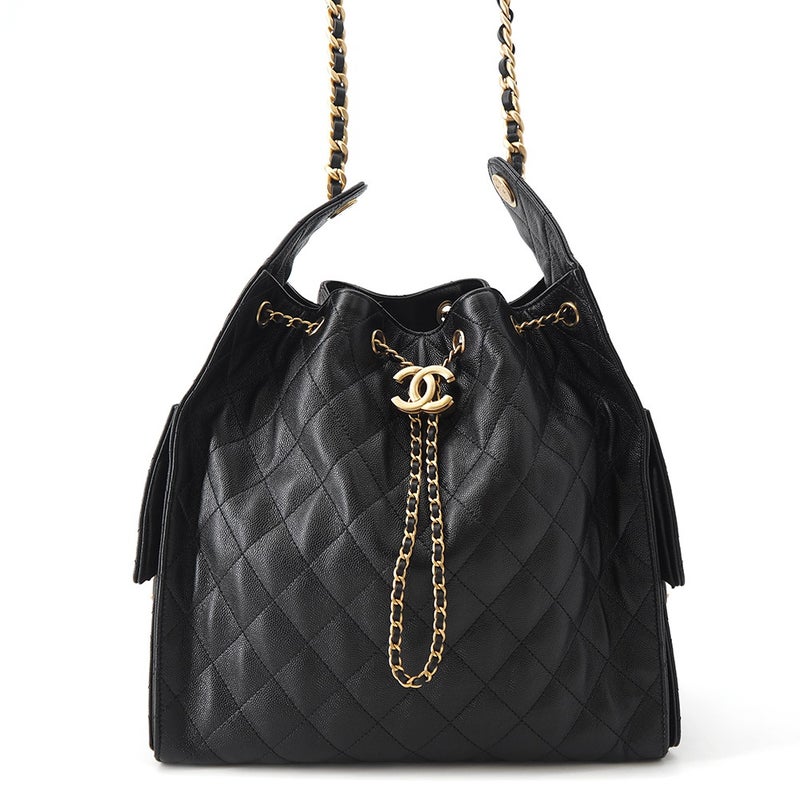 シャネル チェーンショルダーバッグ CHANEL25 ミディアム ココマーク マトラッセ キャビアスキン AS5293 CHANEL 黒