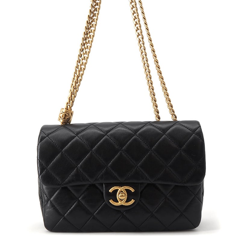 シャネル チェーンショルダーバッグ マトラッセ ココマーク レザー AS5863 CHANEL 黒