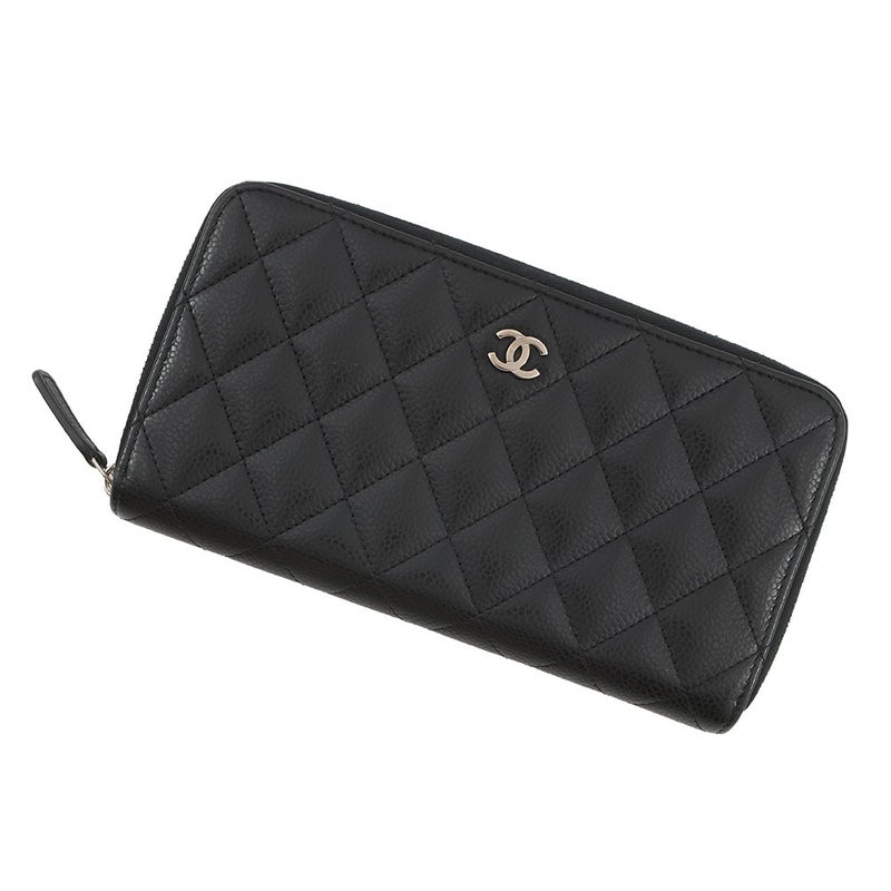 シャネル 長財布 クラシック ロング ジップ ウォレット ココマーク マトラッセ キャビアスキン AP0242 CHANEL 黒