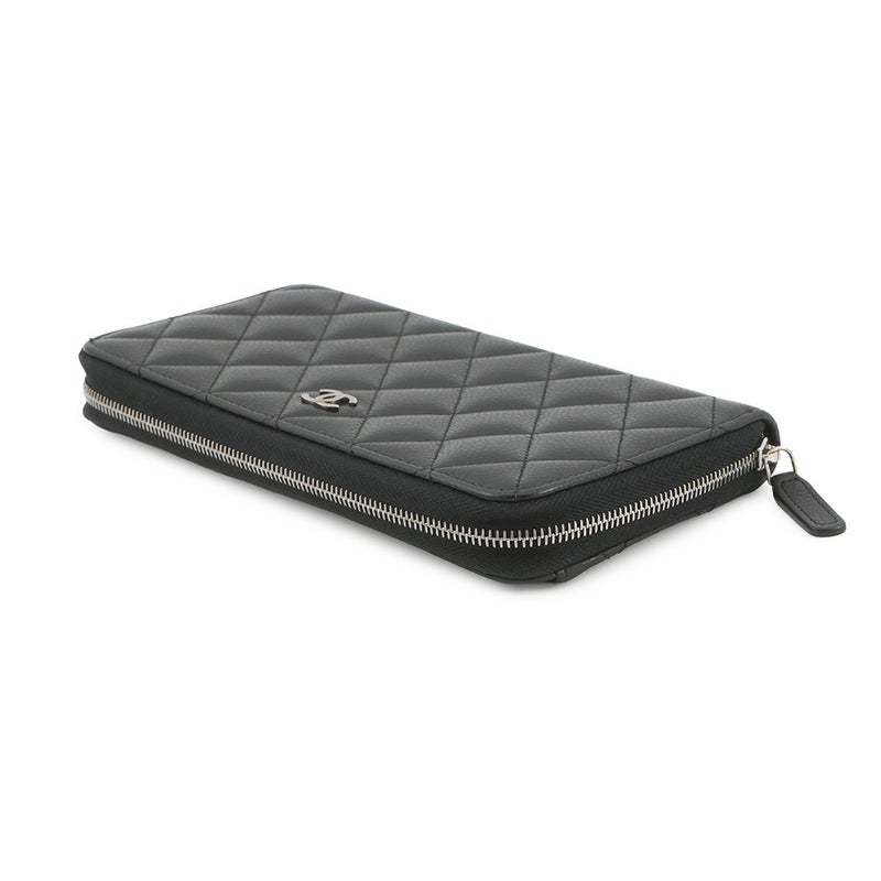 シャネル 長財布 クラシック ロング ジップ ウォレット ココマーク マトラッセ キャビアスキン AP0242 CHANEL 黒