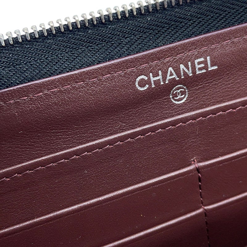 シャネル 長財布 クラシック ロング ジップ ウォレット ココマーク マトラッセ キャビアスキン AP0242 CHANEL 黒
