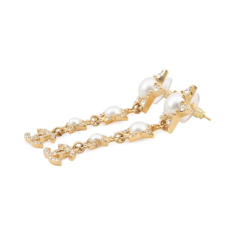 シャネル ピアス ココマーク スターモチーフ ロングピアス フェイクパール ラインストーン F24C CHANEL アクセサリー