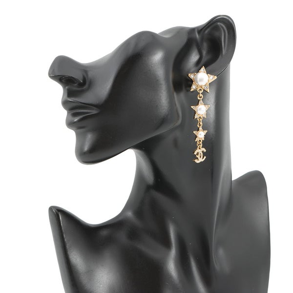 シャネル ピアス ココマーク スターモチーフ ロングピアス フェイクパール ラインストーン F24C CHANEL アクセサリー
