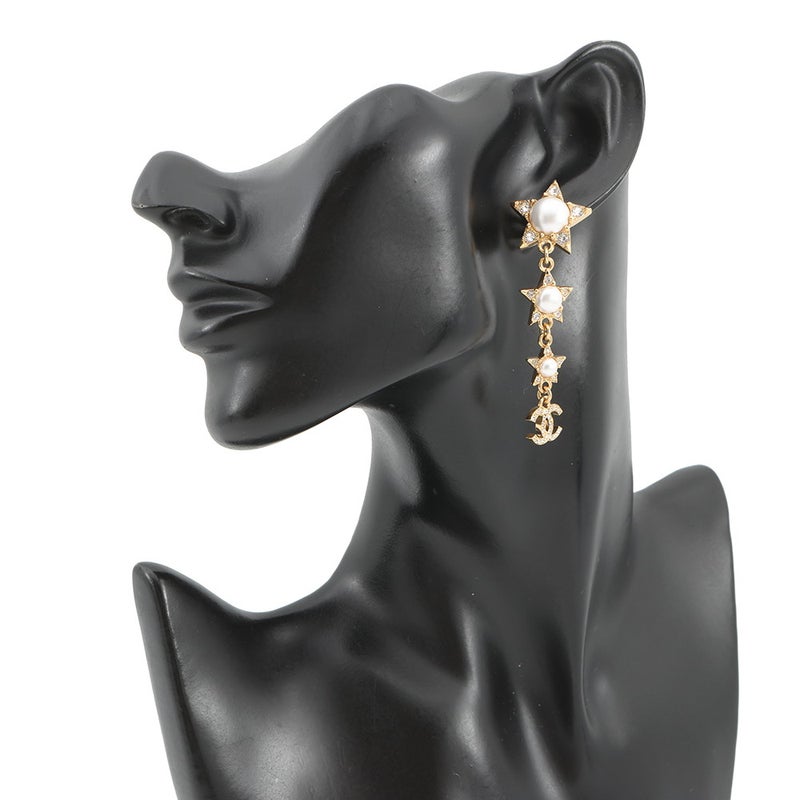 シャネル ピアス ココマーク スターモチーフ ロングピアス フェイクパール ラインストーン F24C CHANEL アクセサリー