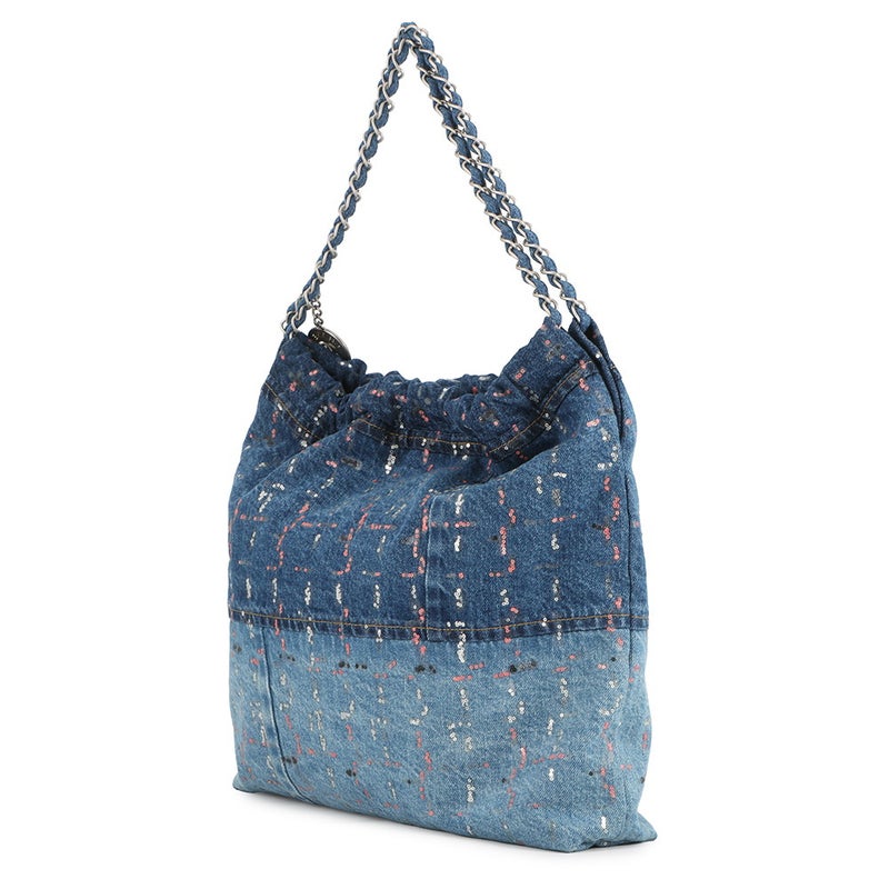 シャネル チェーンショルダーバッグ CHANEL 22 グリッターパッチワーク スモール デニム AS3261 ポーチ付き