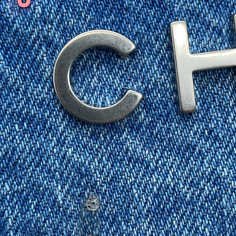 シャネル チェーンショルダーバッグ CHANEL 22 グリッターパッチワーク スモール デニム AS3261 ポーチ付き