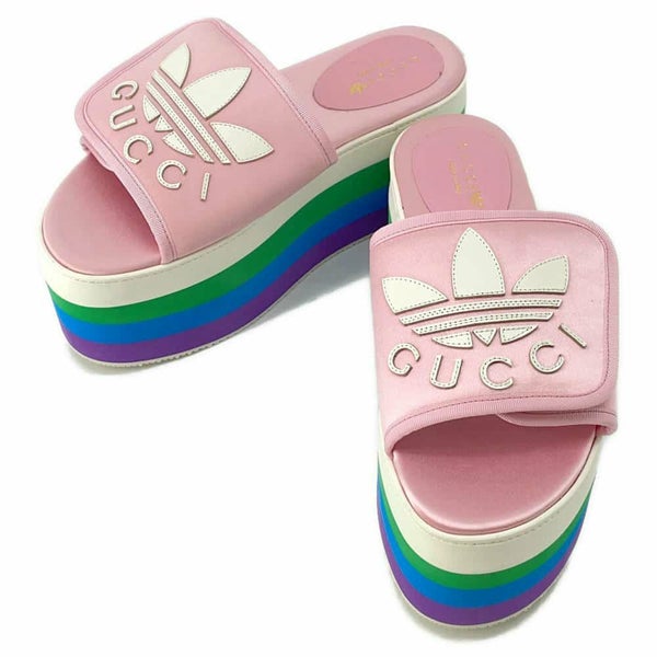グッチ サンダル アディダスコラボ プラットフォーム シルク レディースサイズ36 1/2 702294 GUCCI adidas 靴