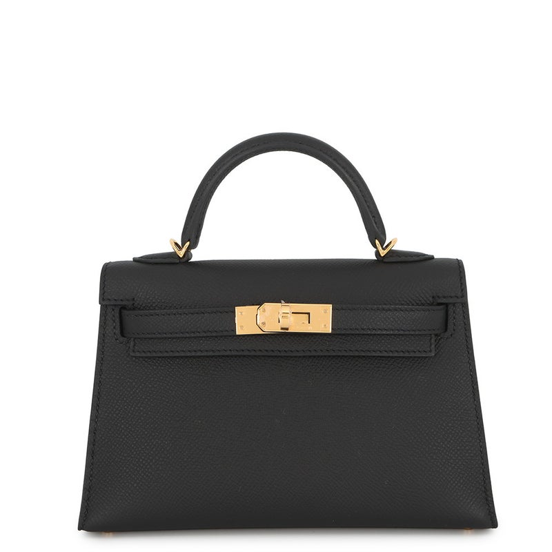 エルメス ハンドバッグ ミニケリー 外縫い ブラック/ゴールド金具 エプソン G刻印 HERMES Kelly 2wayバッグ 黒