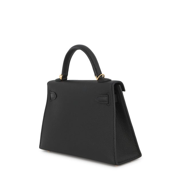 エルメス ハンドバッグ ミニケリー 外縫い ブラック/ゴールド金具 エプソン G刻印 HERMES Kelly 2wayバッグ 黒