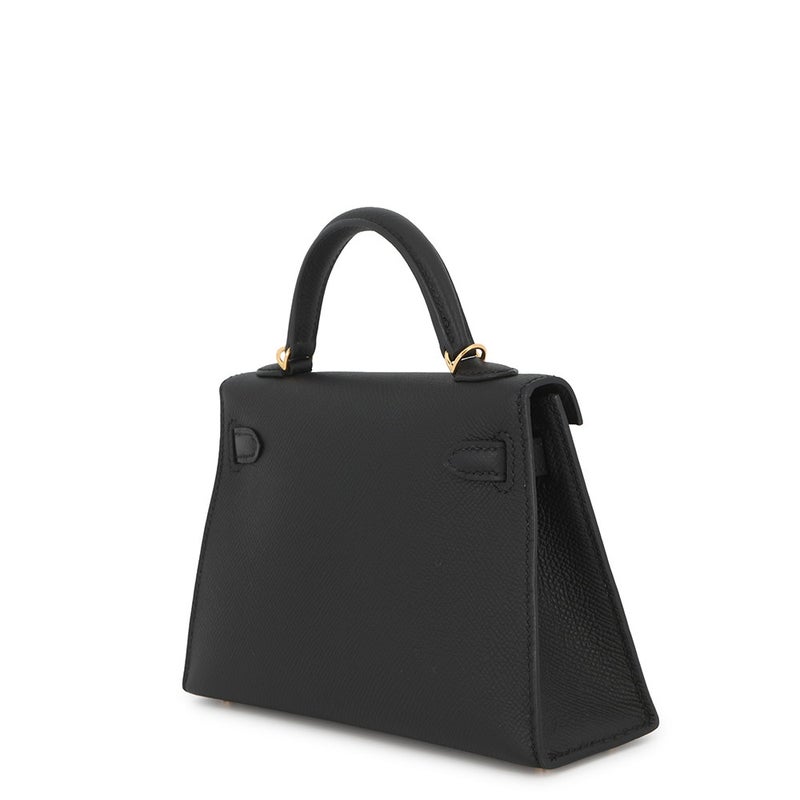 エルメス ハンドバッグ ミニケリー 外縫い ブラック/ゴールド金具 エプソン G刻印 HERMES Kelly 2wayバッグ 黒