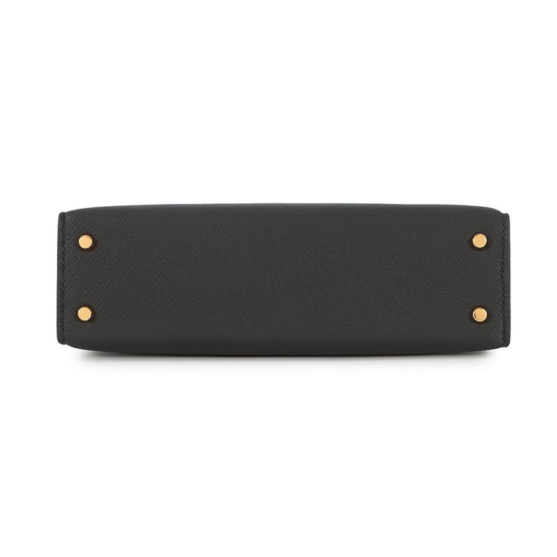 エルメス ハンドバッグ ミニケリー 外縫い ブラック/ゴールド金具 エプソン G刻印 HERMES Kelly 2wayバッグ 黒