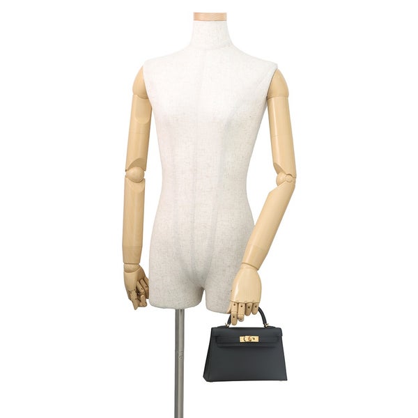 エルメス ハンドバッグ ミニケリー 外縫い ブラック/ゴールド金具 エプソン G刻印 HERMES Kelly 2wayバッグ 黒