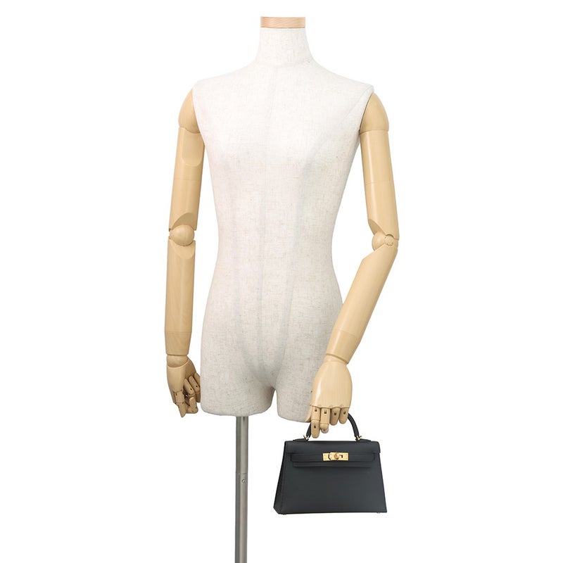 エルメス ハンドバッグ ミニケリー 外縫い ブラック/ゴールド金具 エプソン G刻印 HERMES Kelly 2wayバッグ 黒
