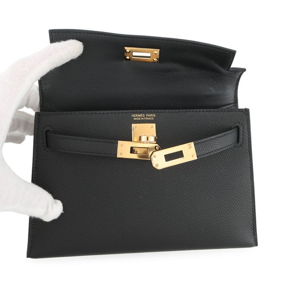 エルメス ハンドバッグ ミニケリー 外縫い ブラック/ゴールド金具 エプソン G刻印 HERMES Kelly 2wayバッグ 黒
