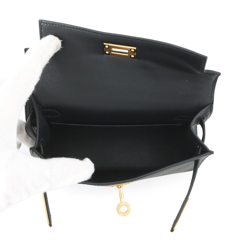 エルメス ハンドバッグ ミニケリー 外縫い ブラック/ゴールド金具 エプソン G刻印 HERMES Kelly 2wayバッグ 黒