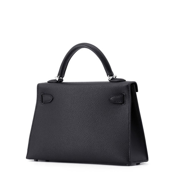 エルメス ハンドバッグ ミニケリー2 外縫いブラック/シルバー金具 エプソン G刻印 ２wayショルダー 黒
