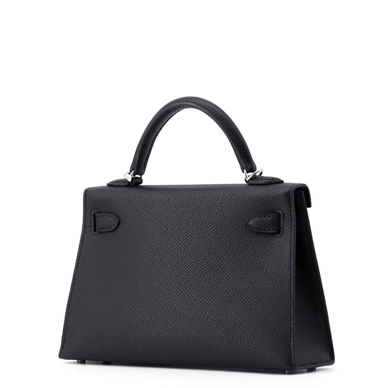 エルメス ハンドバッグ ミニケリー2 外縫いブラック/シルバー金具 エプソン G刻印 ２wayショルダー 黒