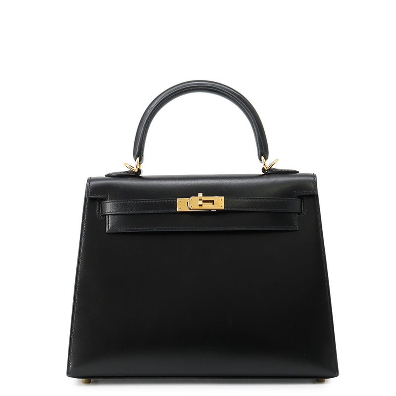 エルメス ハンドバッグ ケリー25 外縫い ブラック/ゴールド金具 ボックスカーフ Y刻印 HERMES 2wayバッグ 黒