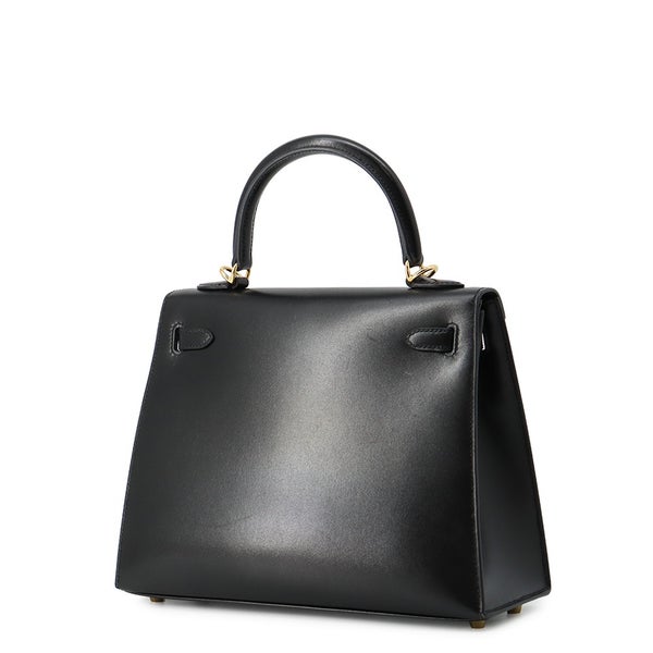 エルメス ハンドバッグ ケリー25 外縫い ブラック/ゴールド金具 ボックスカーフ Y刻印 HERMES 2wayバッグ 黒