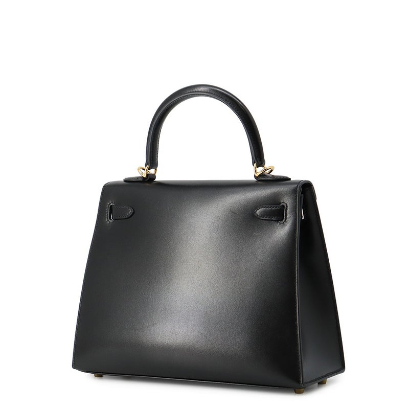 エルメス ハンドバッグ ケリー25 外縫い ブラック/ゴールド金具 ボックスカーフ Y刻印 HERMES 2wayバッグ 黒