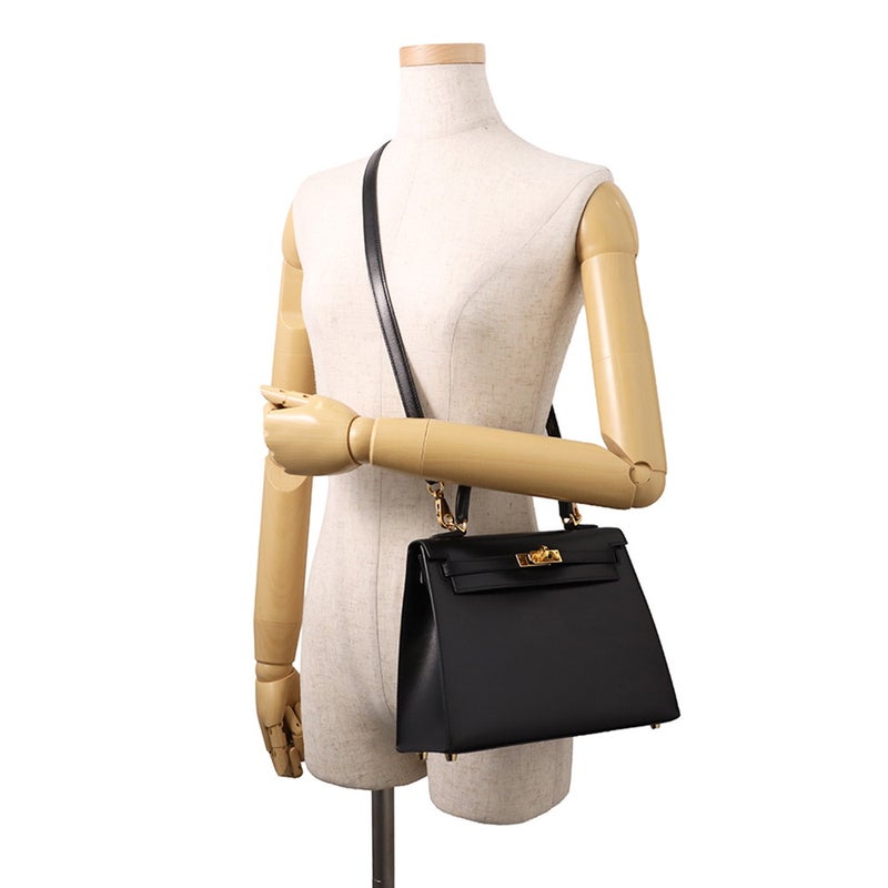 エルメス ハンドバッグ ケリー25 外縫い ブラック/ゴールド金具 ボックスカーフ Y刻印 HERMES 2wayバッグ 黒