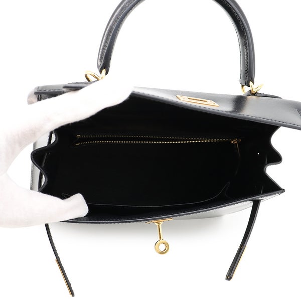 エルメス ハンドバッグ ケリー25 外縫い ブラック/ゴールド金具 ボックスカーフ Y刻印 HERMES 2wayバッグ 黒