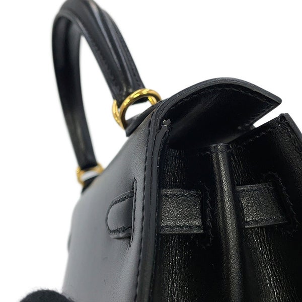 エルメス ハンドバッグ ケリー25 外縫い ブラック/ゴールド金具 ボックスカーフ Y刻印 HERMES 2wayバッグ 黒